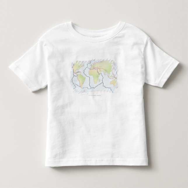 T-shirts Mapa do mundo que mostra margens da placa (Frente)