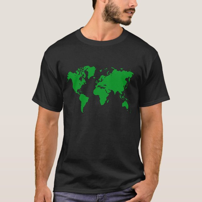 T-shirts Mapa do mundo - verde de grama (Frente)