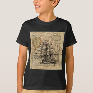 T-shirts Mapa e navio antigo do General France