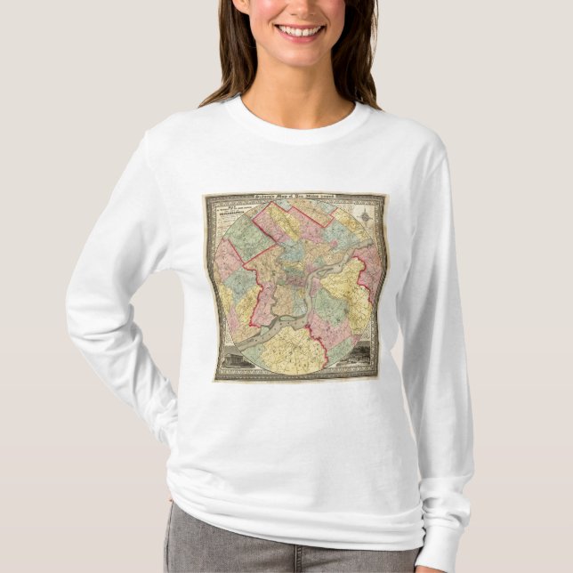 T-shirts Mapa em torno da cidade de Philadelphfia (Frente)
