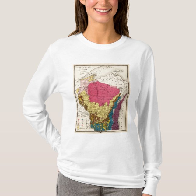 T-shirts Mapa Geological de Wisconsin (Frente)