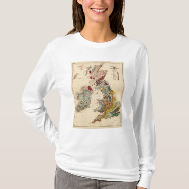 T-shirts Mapa Geological, ilhas britânicas (Frente)