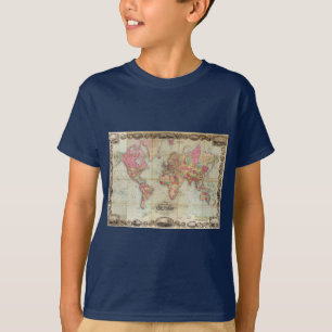 T-shirts Mapa mundial antigo de John Colton, cerca de 1854