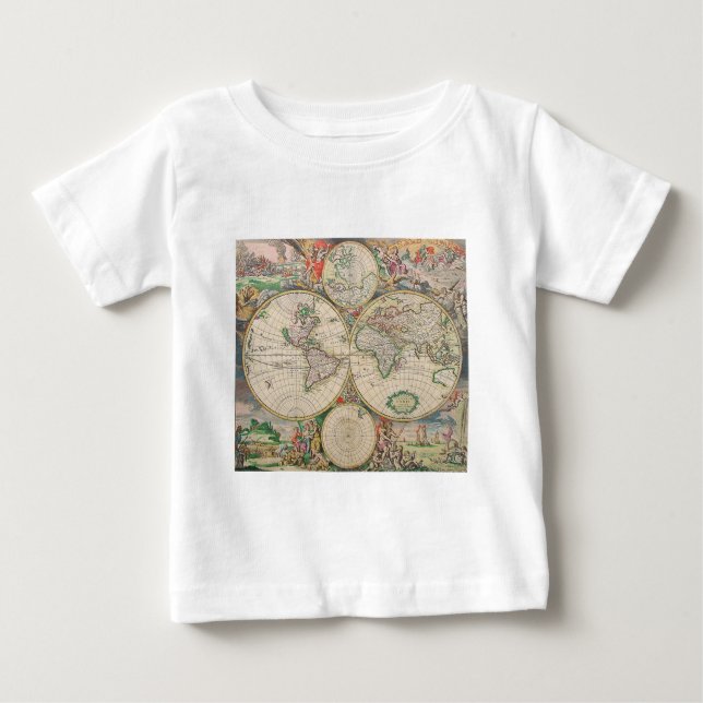 T-shirts Mapa Mundial Antiquado (Frente)