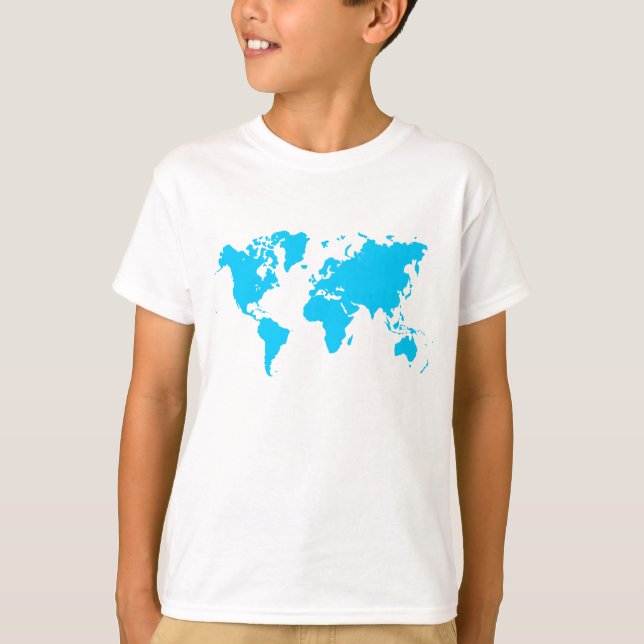 T-shirts Mapa Mundial - Azul-Céu (Frente)