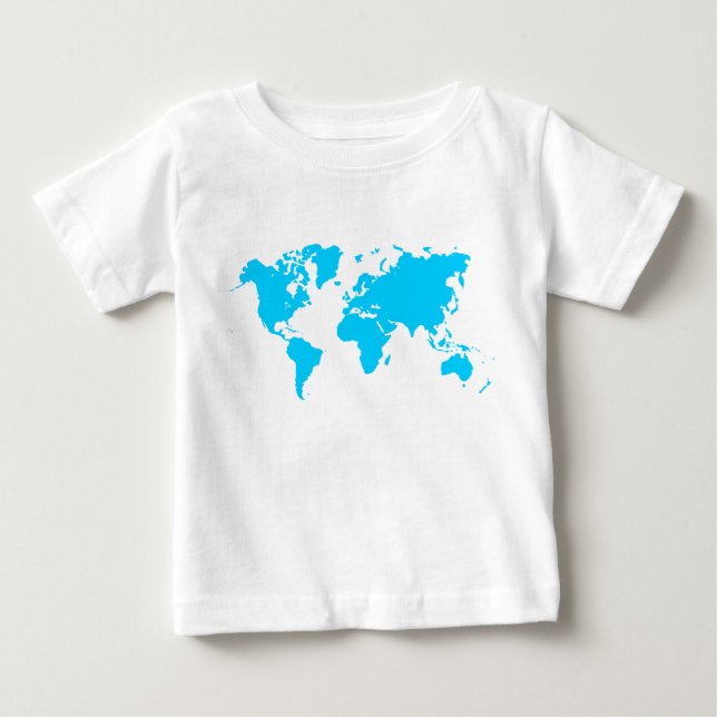T-shirts Mapa Mundial - Azul Céu (Frente)