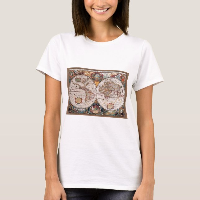 T-shirts Mapa Mundial original do século XVII1600s (Frente)
