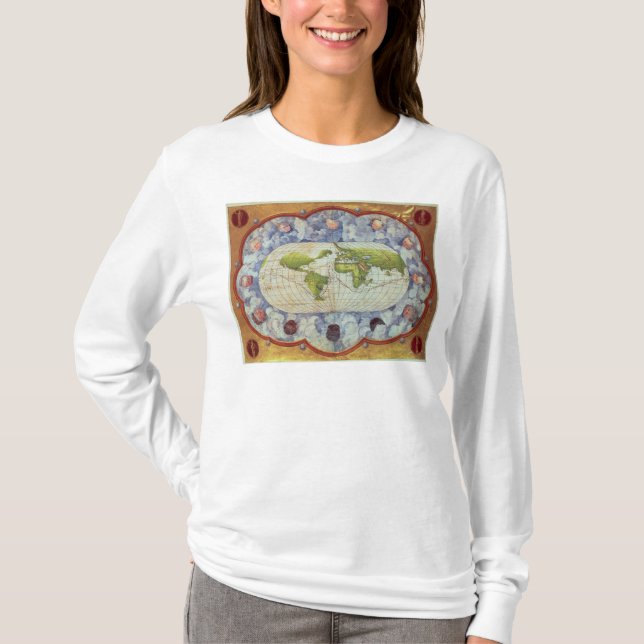 T-shirts Mapa que segue a viagem do mundo de Magellan (Frente)