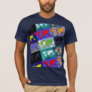 T-shirts mapas do mundo coloridos e triplos