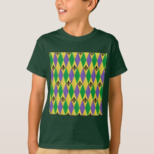 T-shirts Mardi Gras Harlequin Fleur De Lis (Frente)