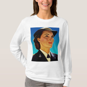 T-shirts Marinho militar retro das ondas das mulheres do