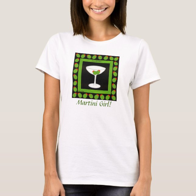 T-shirts Martini Girl Retro Bebe Art Green Olives Preto (Frente)