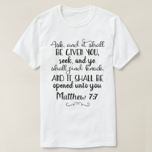 T-shirts Matthew 7:7 Pergunte, Procure, Knock Christian T-S