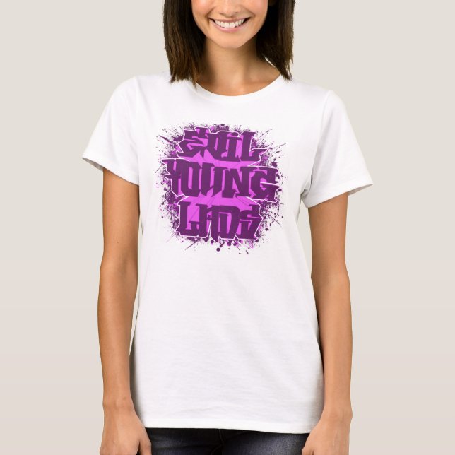 T-shirts Meanie novo mau Purp dos rapazes um rosa (Frente)