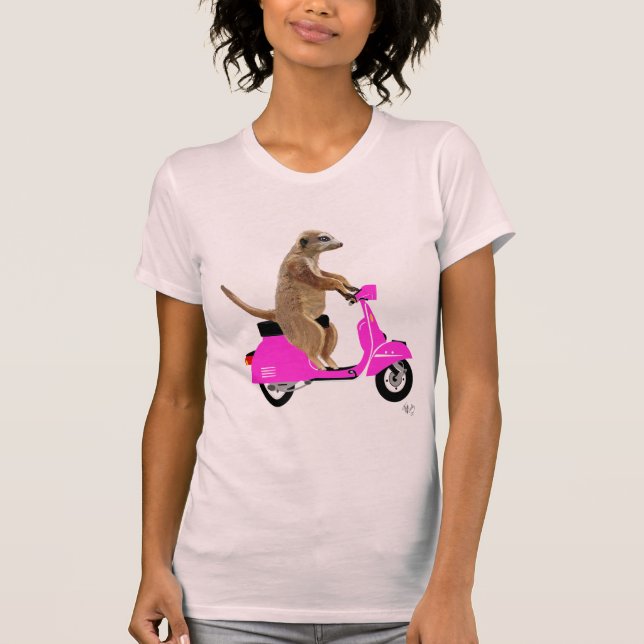 T-shirts Meerkat em Moped Rosa (Frente)