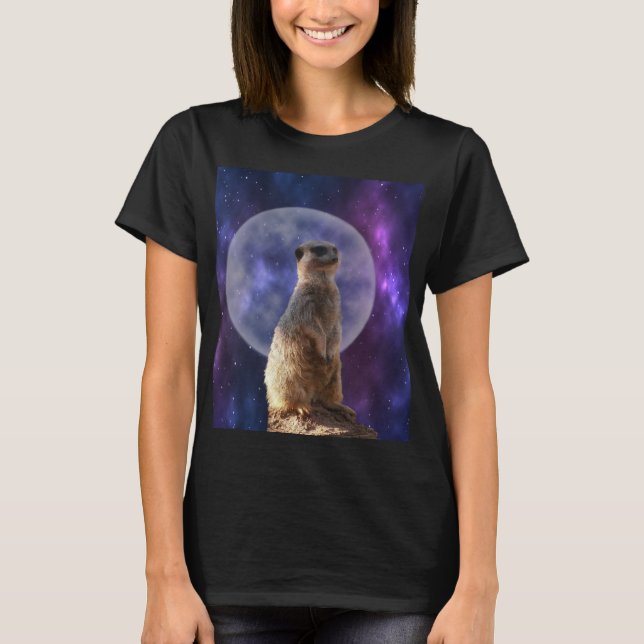 T-shirts Meerkat Na Noite Azul De Lua Cheia, (Frente)