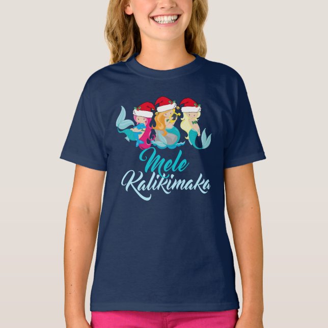 T-shirts Mele Kalikimaka Mermaid Christmas Cute Kids (Frente)