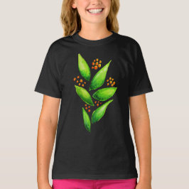 T-shirts Menina alaranjada das bagas da planta verde da