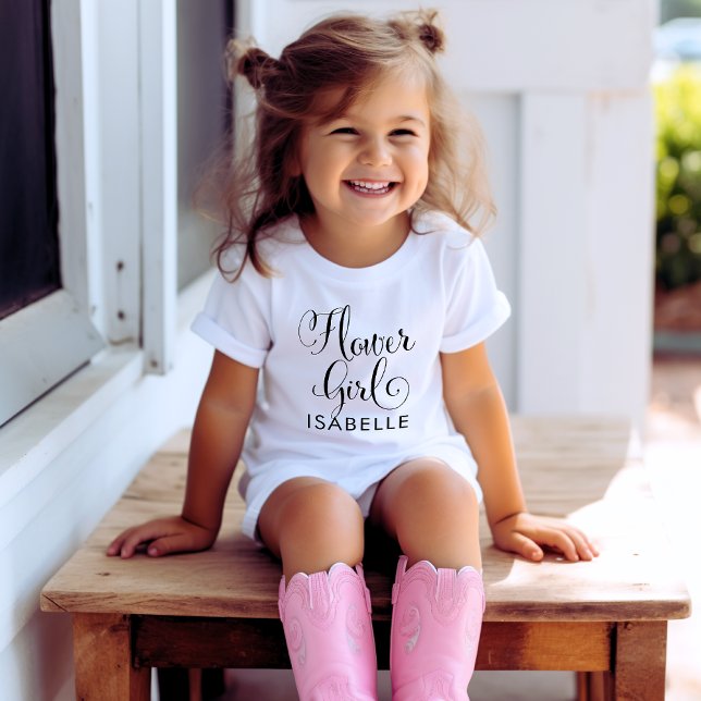 T-shirts Menina com Flores Casamento Moderno Script Persona (Criador carregado)