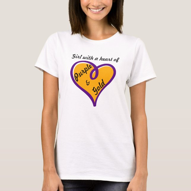 T-shirts Menina com um coração do design roxo & Dourado do (Frente)