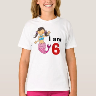 T-shirts Menina da sereia do aniversário da criança de 6