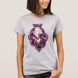 T-shirts Menina de cabelo roxa Wispy do Anime de Neko