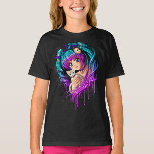 T-shirts Menina de Manga do gatinho e da trança