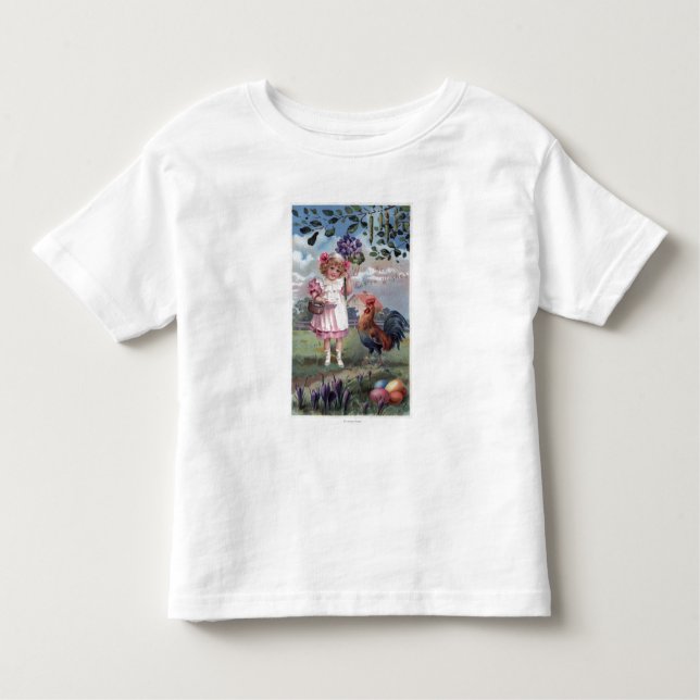 T-shirts Menina de rosa segurando flores roxas (Frente)