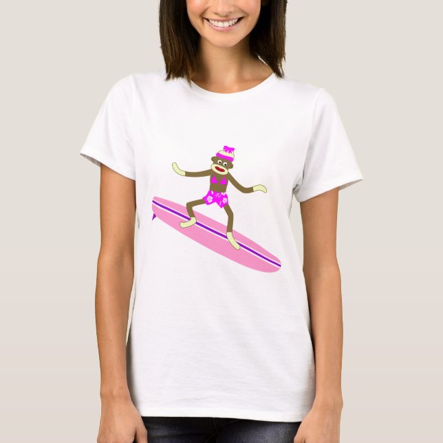 T-shirts Menina do surfista do macaco da peúga (Frente)