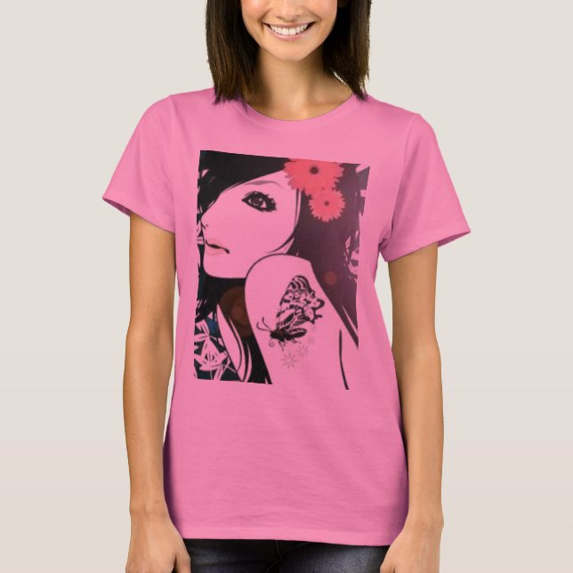 T-shirts Menina do tatuagem com flores (Frente)