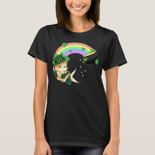 T-shirts Menina irlandesa bonito do leprechaun do chibi com
