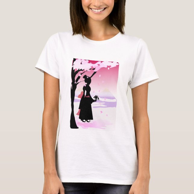 T-shirts Menina japonesa do quimono (Frente)