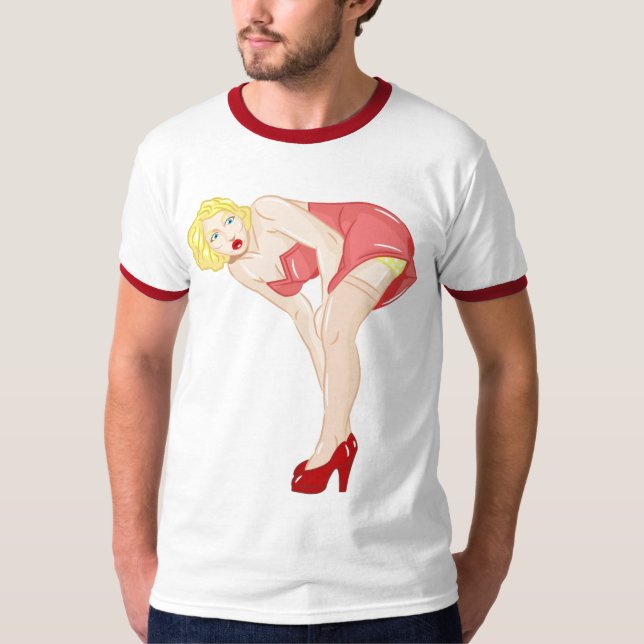 T-shirts Menina loura 2 do Pinup (Frente)