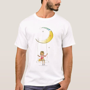 T-shirts Menina que balança em uma corda que pendura da lu