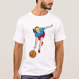 T-shirts Menina retro da boliche da abóbora do Dia das