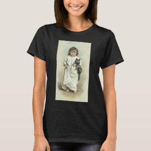 T-shirts Menina Vitoriana Antiga em Camisola com seu Gato