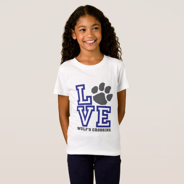 T-shirts Meninas do cruzamento do lobo do AMOR (Frente Completa)