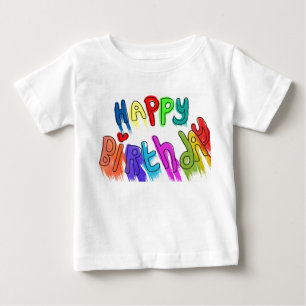 T-shirts Meninas Feliz Aniversário com Tinta Pingando