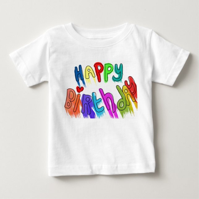 T-shirts Meninas Feliz Aniversário com Tinta Pingando (Frente)