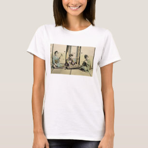 T-shirts Meninas japonesas que jogam a flauta, o "koto" e