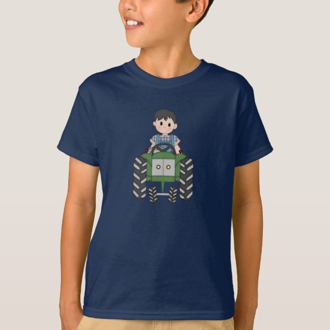 T-shirts Menino Fazendeiro Trator Verde (Frente)