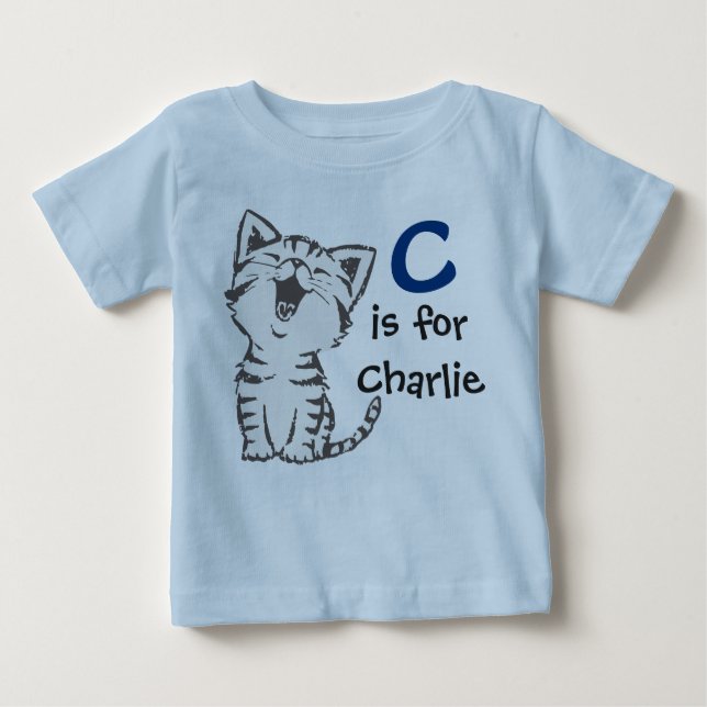T-shirts Meninos Tee C é para Charlie com um gato bonito (Frente)