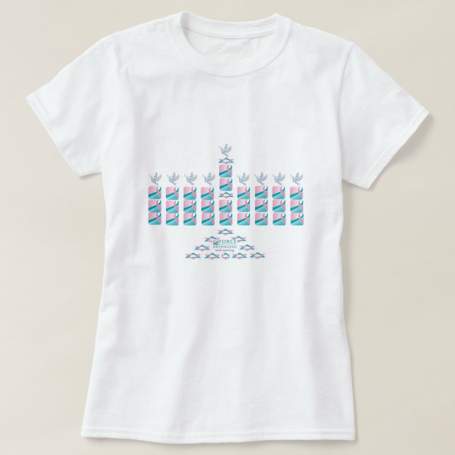 T-shirts MENORAH-Cor-de-rosa & cerceta! (Frente do Design)