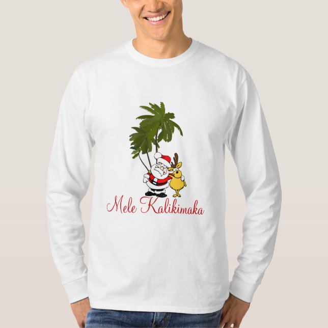 T-shirts Mens Holiday Shirt-Mele Kalikimaka/Feliz Natal (Frente)