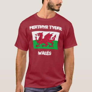 T-shirts Merthyr Tydfil, Wales com bandeira de Galês