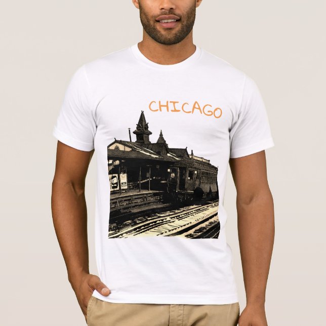 T-shirts Metrô de Chicago L 1950 Watercolor Sepia (Frente)
