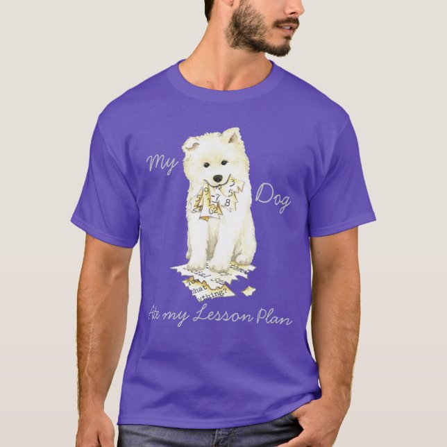 T-shirts Meu Samoyed Comeu Meu Plano de Lição (Frente)