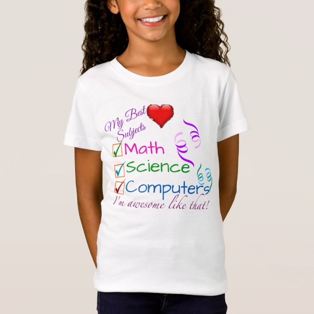 T-shirts Meus melhores assuntos - matemática, ciência, (Frente)
