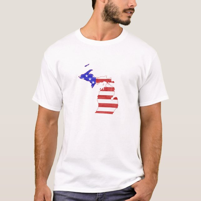 T-shirts Michigan Shaped American Flag Patriotic Wolverine (Frente)
