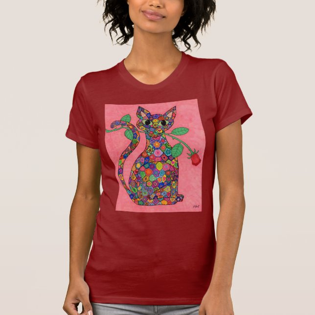 T-shirts Millefiori Cat com Rosa vermelha (Frente)